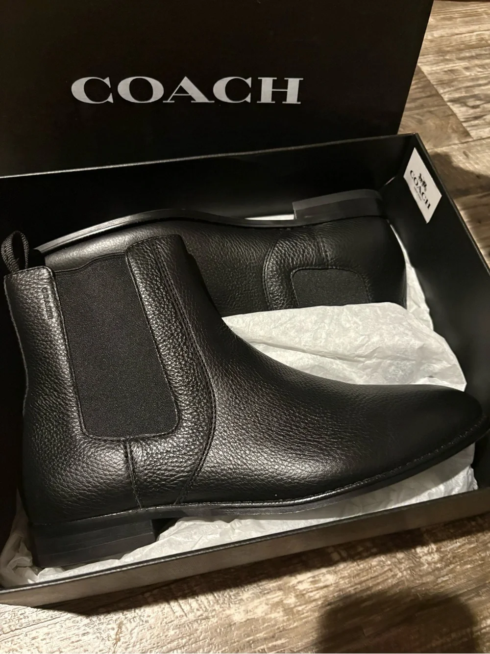 Coach Men’s Graham Chelsea Black Pebbled Leather Boots